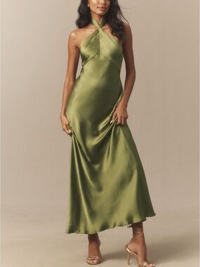 BHLDN Selma Halter-Neck High-Shine Satin Maxi Dress